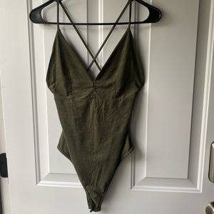 Forever 21 Army Green Faux Suede Bodysuit